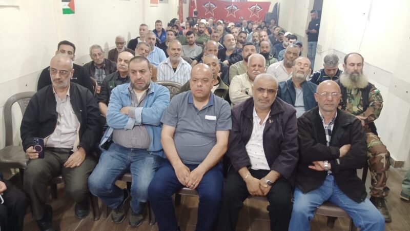 قطاع العمال في الجبهة الديمقراطية ينظم مهرجاناً عمالياً في البداوي دعماً لعمال فلسطين في غزة والضفة ولبنان
